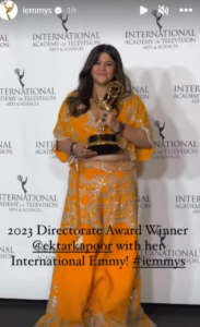 ekta with emmy award 